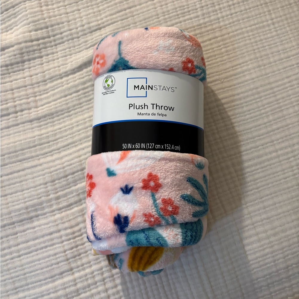 Mainstays Floral Plush Throw Blanket - Pink, Blue, Yellow